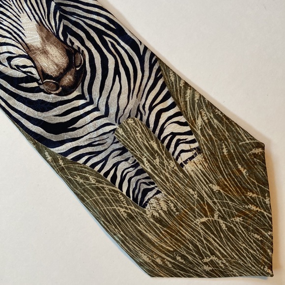 Vintage Zebra Endangered Species Stripes Forever by Marc Dennis Mens Silk Tie - Picture 2 of 12